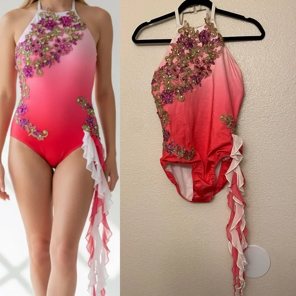 Glamour solo dance costume pink ombre lyrical contemporary XLC-Extra large child